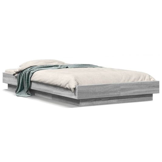 Bedframe bewerkt hout grijs sonoma eikenkleurig 100x200 cm is nu te koop bij PeponiXL, paradijselijk wonen!