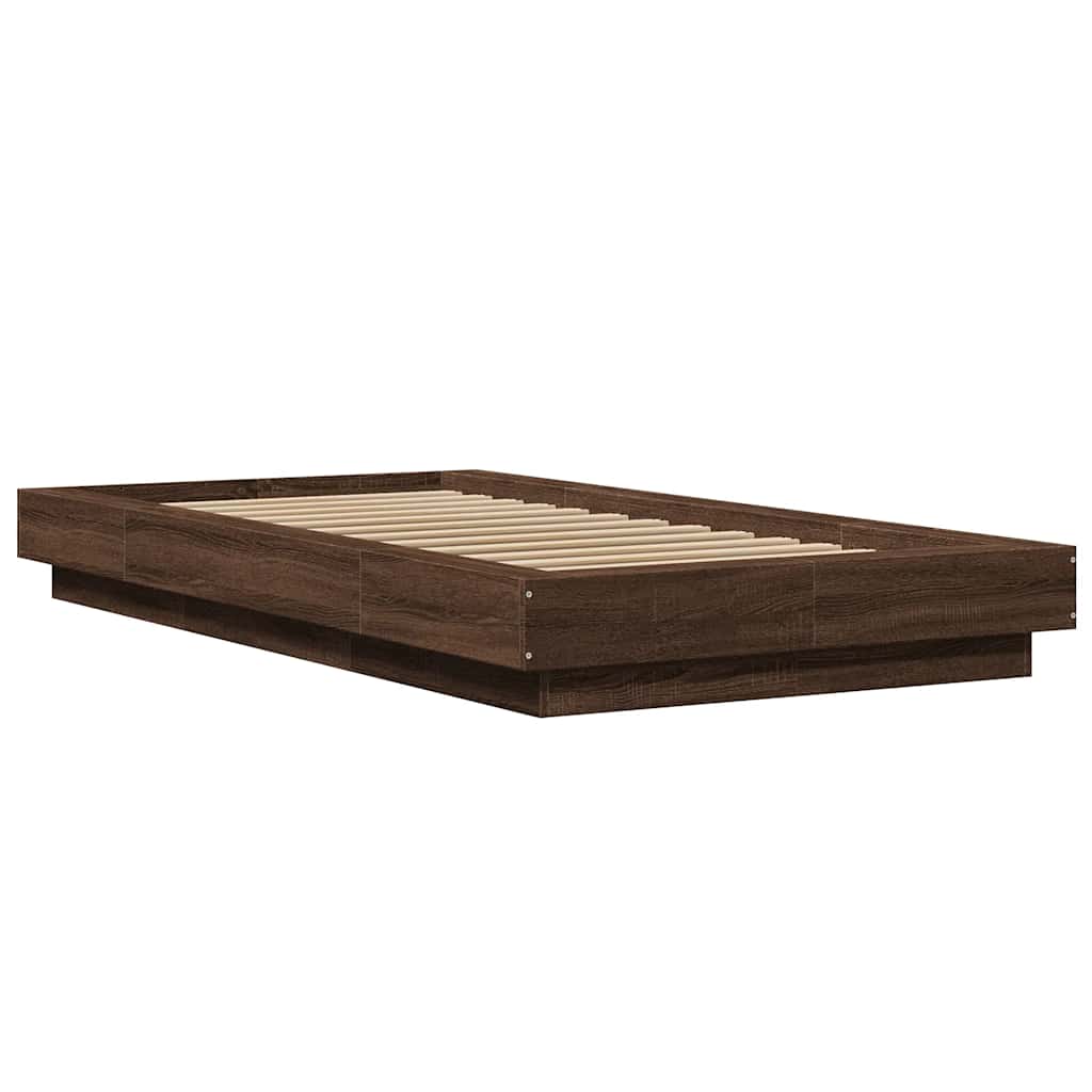 Bedframe bewerkt hout bruin eikenkleur 100x200 cm is nu te koop bij PeponiXL, paradijselijk wonen!