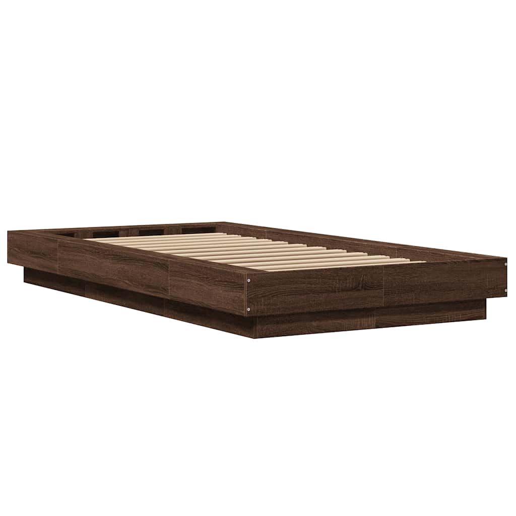 Bedframe bewerkt hout bruin eikenkleur 100x200 cm is nu te koop bij PeponiXL, paradijselijk wonen!