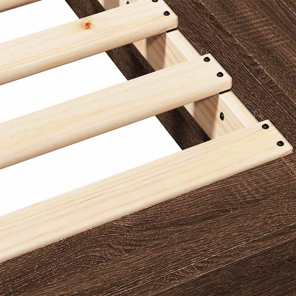 Bedframe bewerkt hout bruin eikenkleur 100x200 cm is nu te koop bij PeponiXL, paradijselijk wonen!