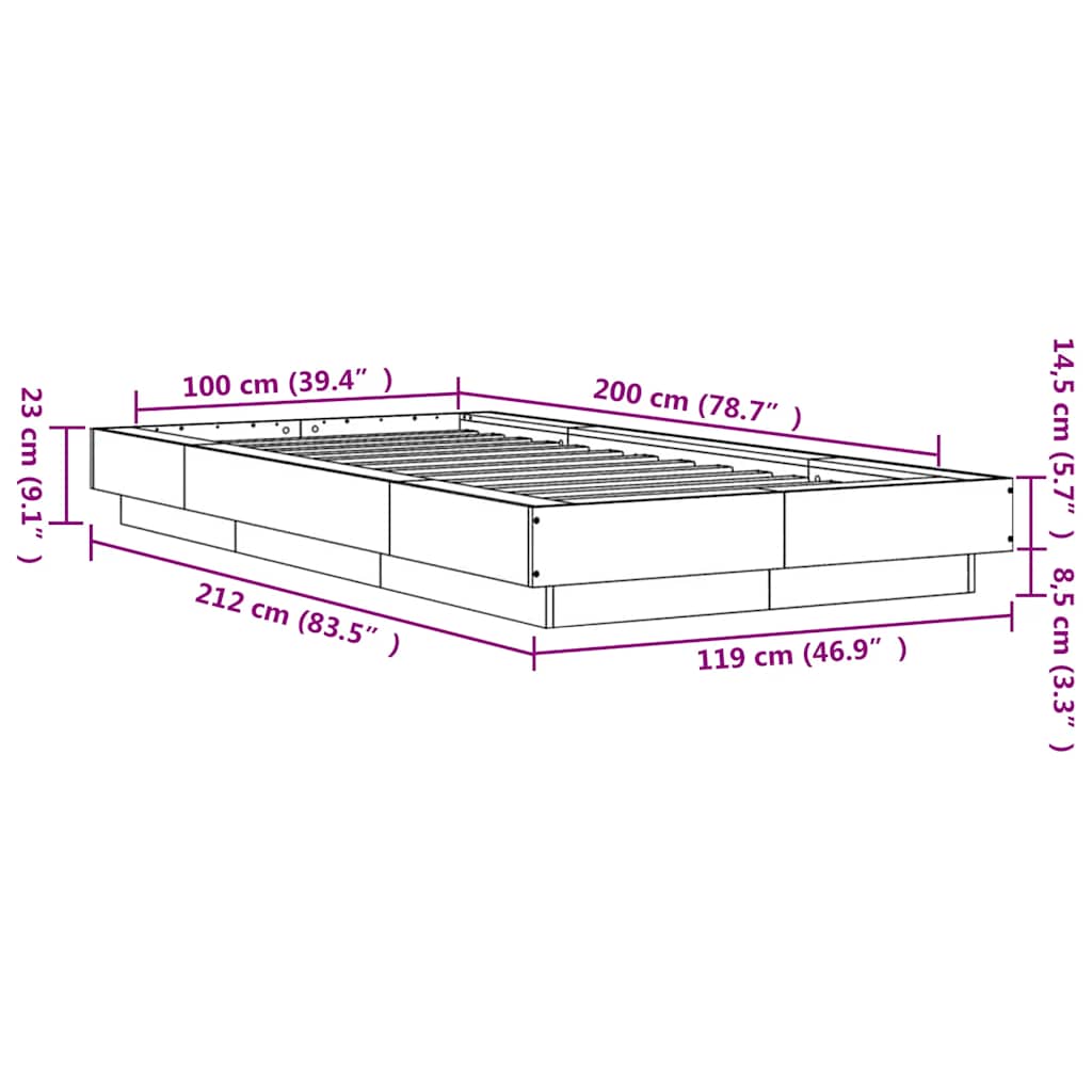 Bedframe bewerkt hout bruin eikenkleur 100x200 cm is nu te koop bij PeponiXL, paradijselijk wonen!