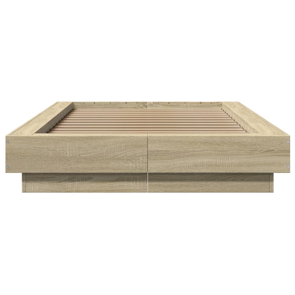 Bedframe bewerkt hout sonoma eikenkleurig 90x200 cm is nu te koop bij PeponiXL, paradijselijk wonen!