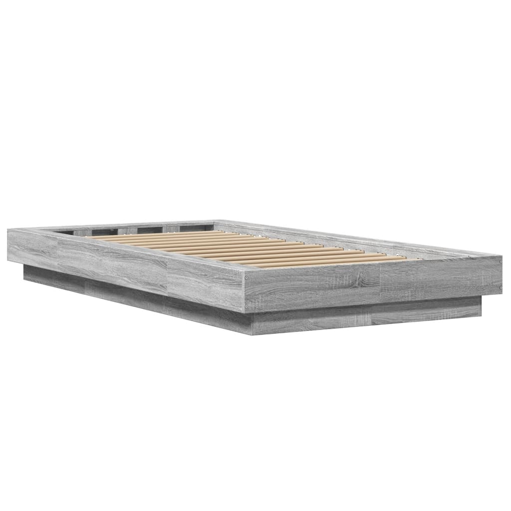 Bedframe bewerkt hout grijs sonoma eikenkleurig 90x200 cm is nu te koop bij PeponiXL, paradijselijk wonen!