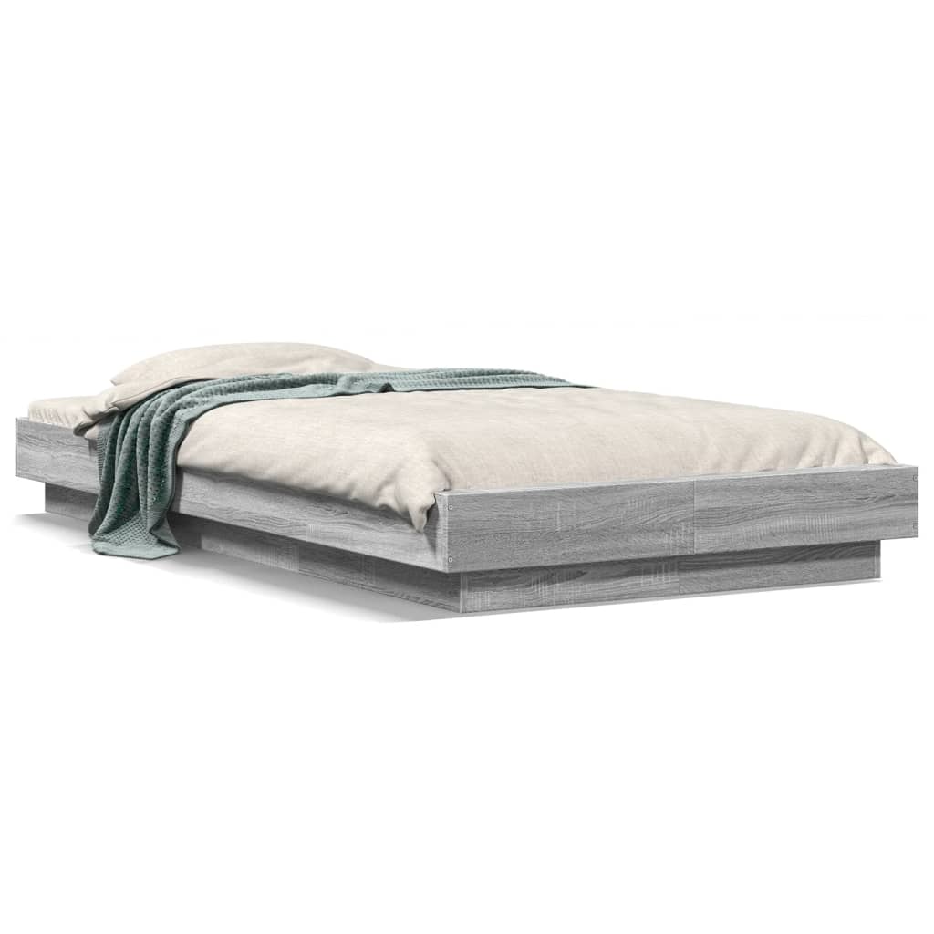 Bedframe bewerkt hout grijs sonoma eikenkleurig 90x200 cm is nu te koop bij PeponiXL, paradijselijk wonen!
