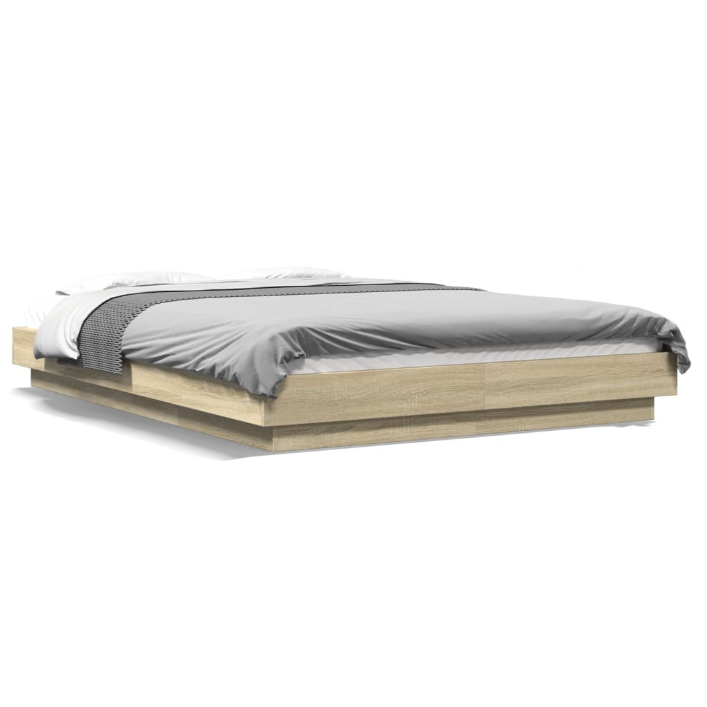 Bedframe bewerkt hout sonoma eikenkleurig 90x190 cm is nu te koop bij PeponiXL, paradijselijk wonen!