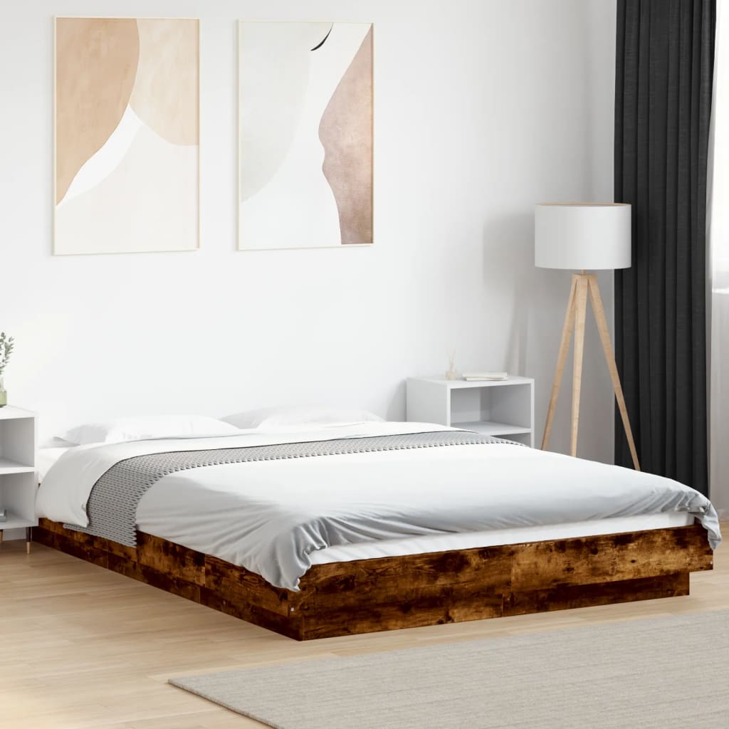 Bedframe bewerkt hout gerookt eikenkleurig 140x190 cm is nu te koop bij PeponiXL, paradijselijk wonen!