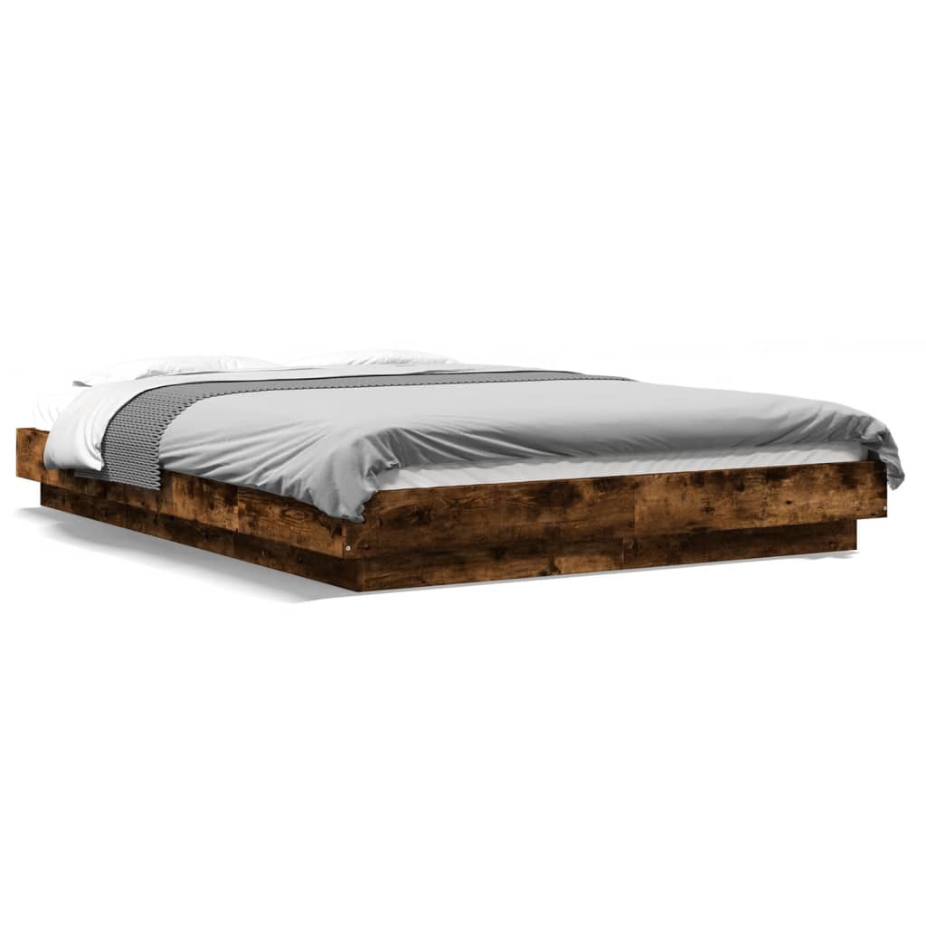 Bedframe bewerkt hout gerookt eikenkleurig 140x190 cm is nu te koop bij PeponiXL, paradijselijk wonen!