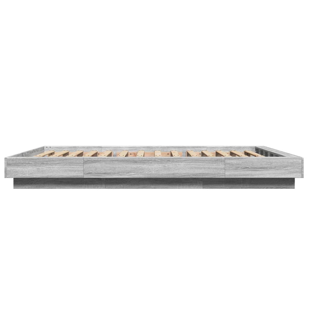 Bedframe bewerkt hout grijs sonoma eikenkleurig 140x190 cm is nu te koop bij PeponiXL, paradijselijk wonen!