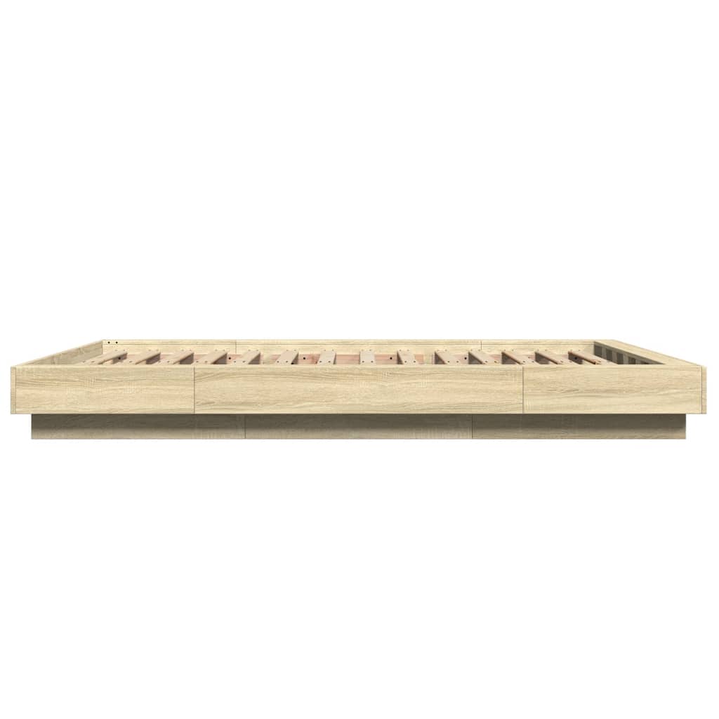 Bedframe bewerkt hout sonoma eikenkleurig 135x190 cm is nu te koop bij PeponiXL, paradijselijk wonen!