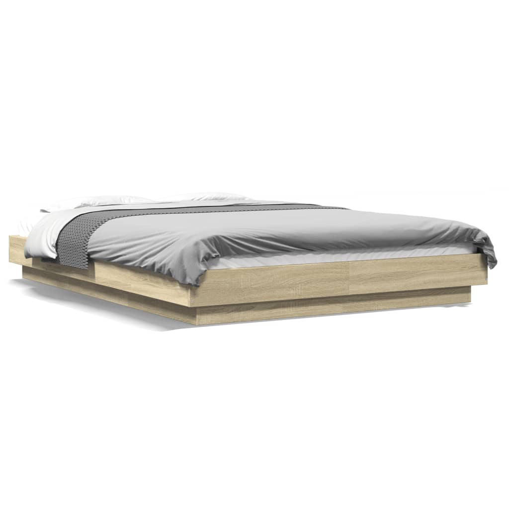 Bedframe bewerkt hout sonoma eikenkleurig 135x190 cm is nu te koop bij PeponiXL, paradijselijk wonen!