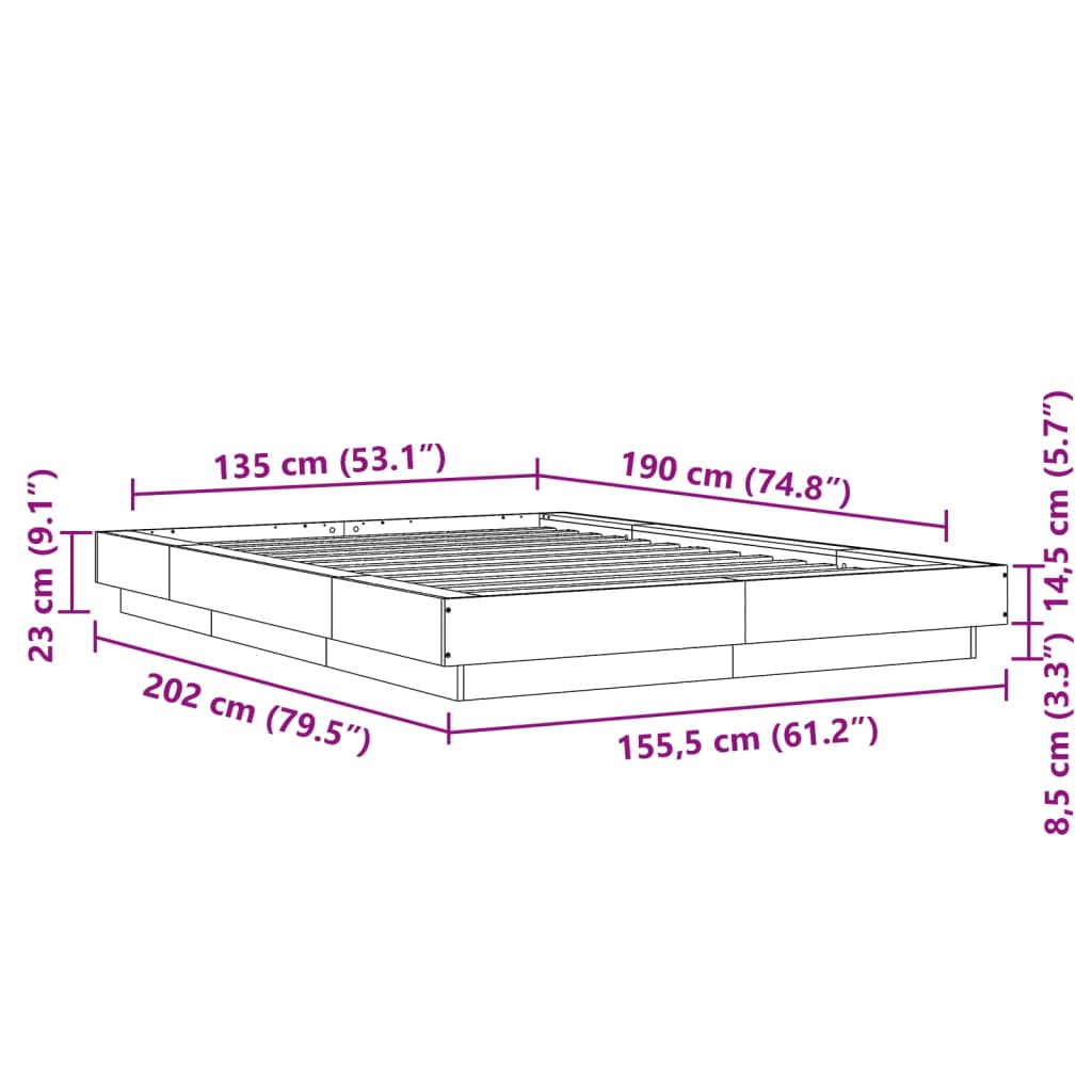 Bedframe bewerkt hout betongrijs 135x190 cm is nu te koop bij PeponiXL, paradijselijk wonen!