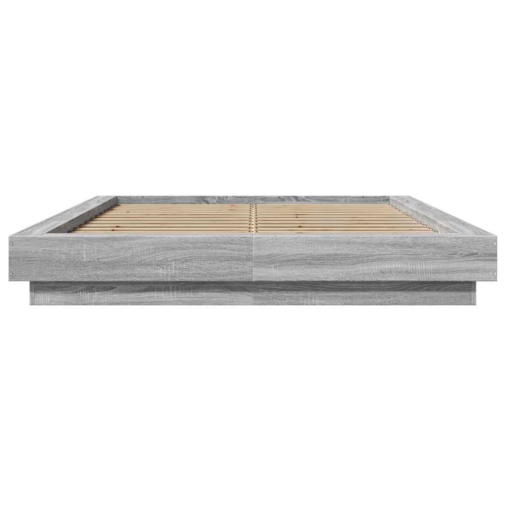 Bedframe bewerkt hout grijs sonoma eikenkleurig 135x190 cm is nu te koop bij PeponiXL, paradijselijk wonen!
