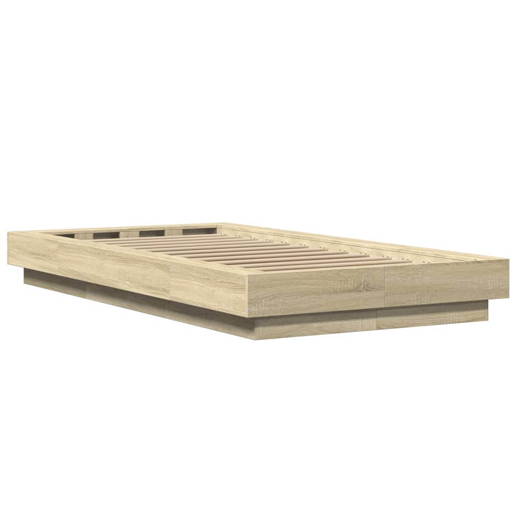Bedframe bewerkt hout sonoma eikenkleurig 90x190 cm is nu te koop bij PeponiXL, paradijselijk wonen!