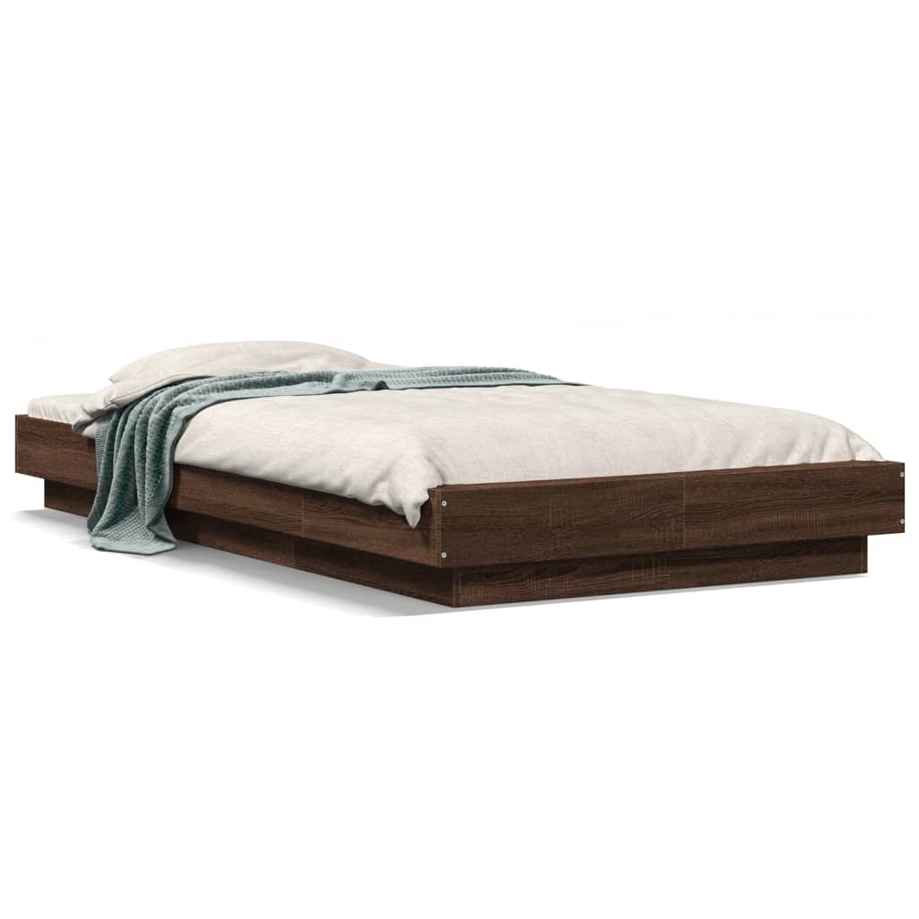 Bedframe bewerkt hout bruin eikenkleur 90x190 cm is nu te koop bij PeponiXL, paradijselijk wonen!