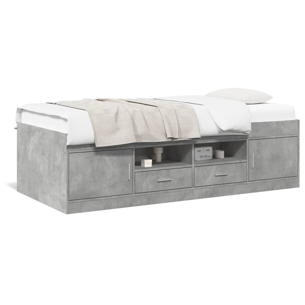 Slaapbank met lades zonder matras 100x200 cm betongrijs is nu te koop bij PeponiXL, paradijselijk wonen!