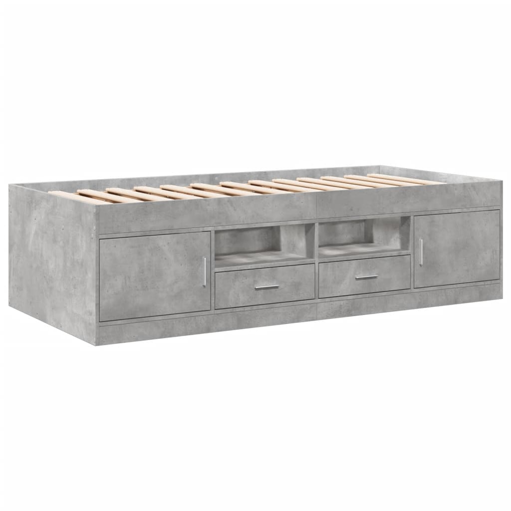 Slaapbank met lades zonder matras 100x200 cm betongrijs is nu te koop bij PeponiXL, paradijselijk wonen!