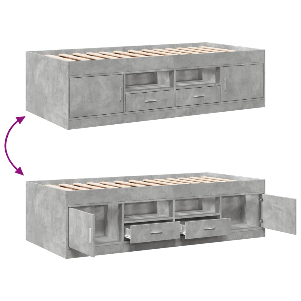 Slaapbank met lades zonder matras 100x200 cm betongrijs is nu te koop bij PeponiXL, paradijselijk wonen!