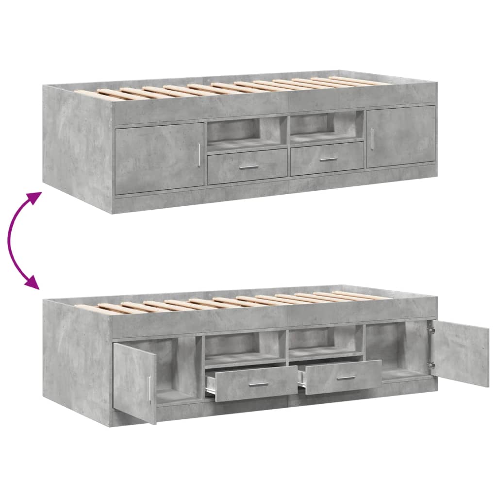 Slaapbank met lades zonder matras 90x200 cm betongrijs is nu te koop bij PeponiXL, paradijselijk wonen!