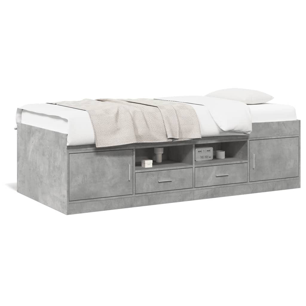 Slaapbank met lades zonder matras 90x190 cm betongrijs is nu te koop bij PeponiXL, paradijselijk wonen!