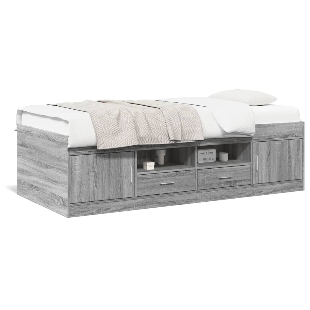 Slaapbank met lades zonder matras 90x190 cm grijs sonoma eiken is nu te koop bij PeponiXL, paradijselijk wonen!