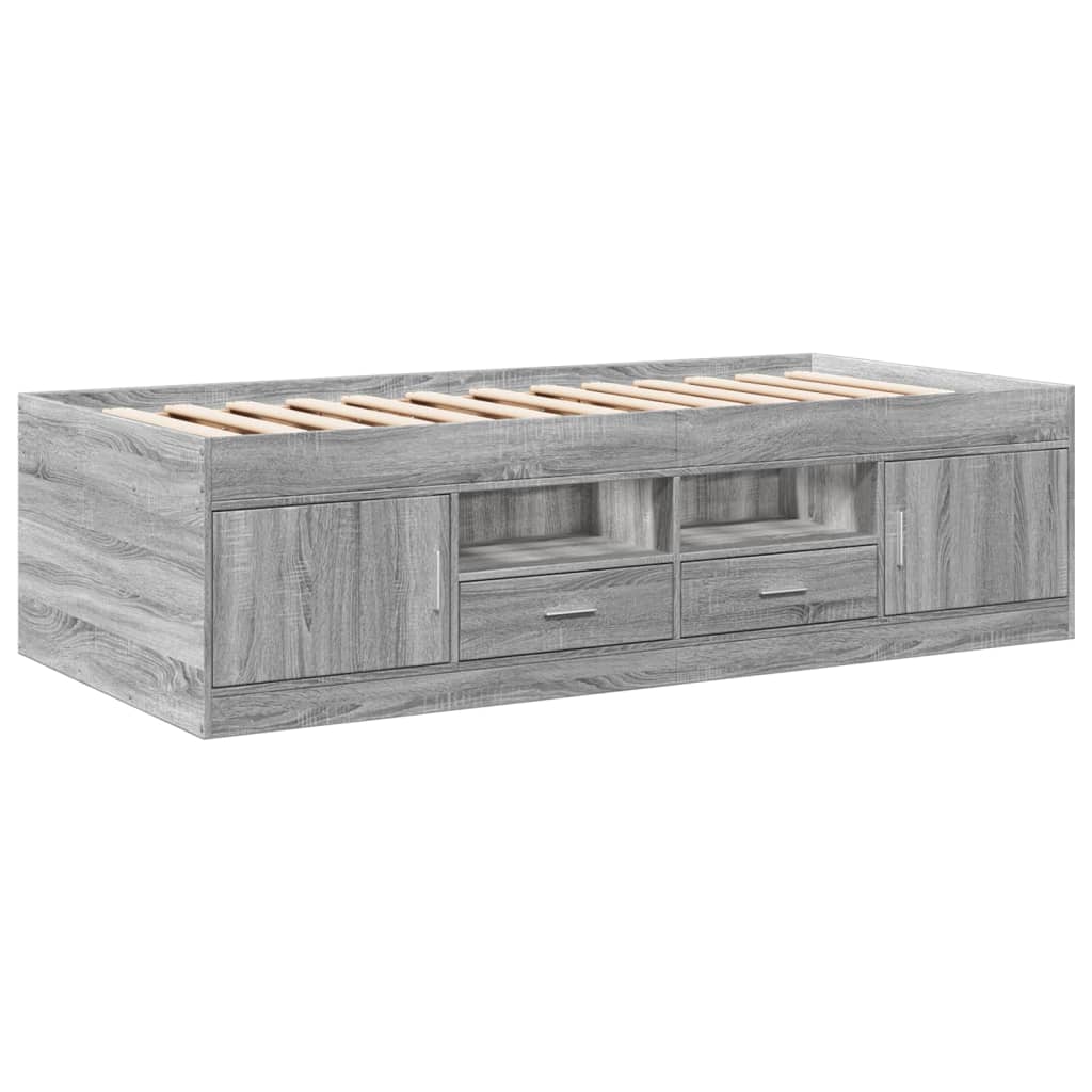 Slaapbank met lades zonder matras 90x190 cm grijs sonoma eiken is nu te koop bij PeponiXL, paradijselijk wonen!