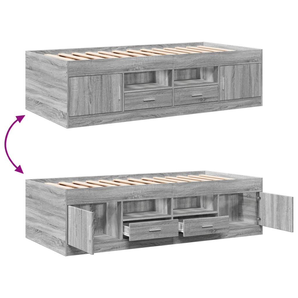 Slaapbank met lades zonder matras 90x190 cm grijs sonoma eiken is nu te koop bij PeponiXL, paradijselijk wonen!