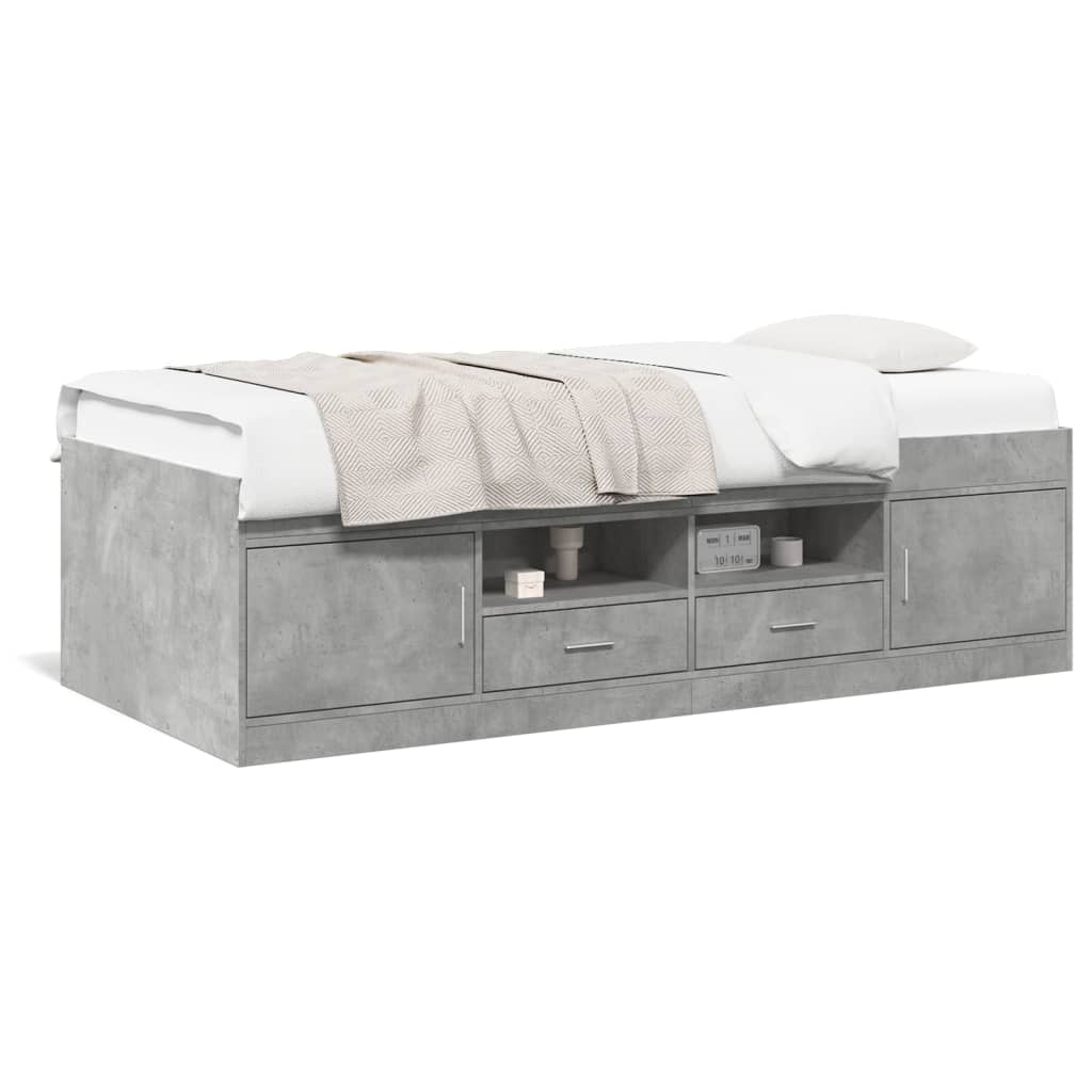 Slaapbank met lades zonder matras 75x190 cm betongrijs is nu te koop bij PeponiXL, paradijselijk wonen!