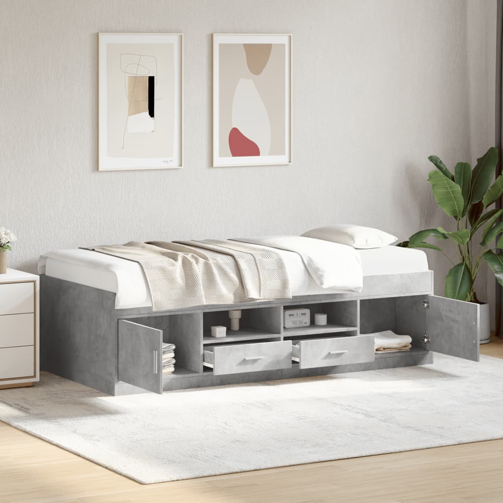 Slaapbank met lades zonder matras 75x190 cm betongrijs is nu te koop bij PeponiXL, paradijselijk wonen!
