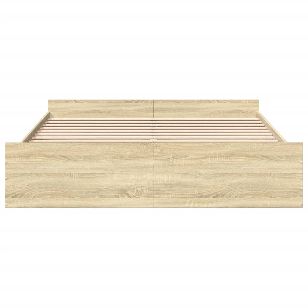 Bedframe met lades bewerkt hout sonoma eikenkleurig 200x200 cm is nu te koop bij PeponiXL, paradijselijk wonen!