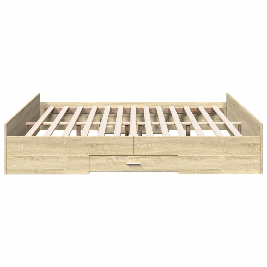 Bedframe met lades bewerkt hout sonoma eikenkleurig 200x200 cm is nu te koop bij PeponiXL, paradijselijk wonen!