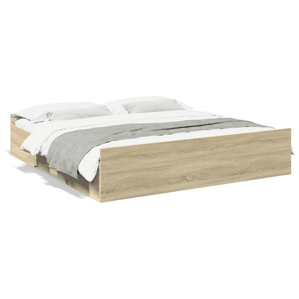 Bedframe met lades bewerkt hout sonoma eikenkleurig 200x200 cm is nu te koop bij PeponiXL, paradijselijk wonen!
