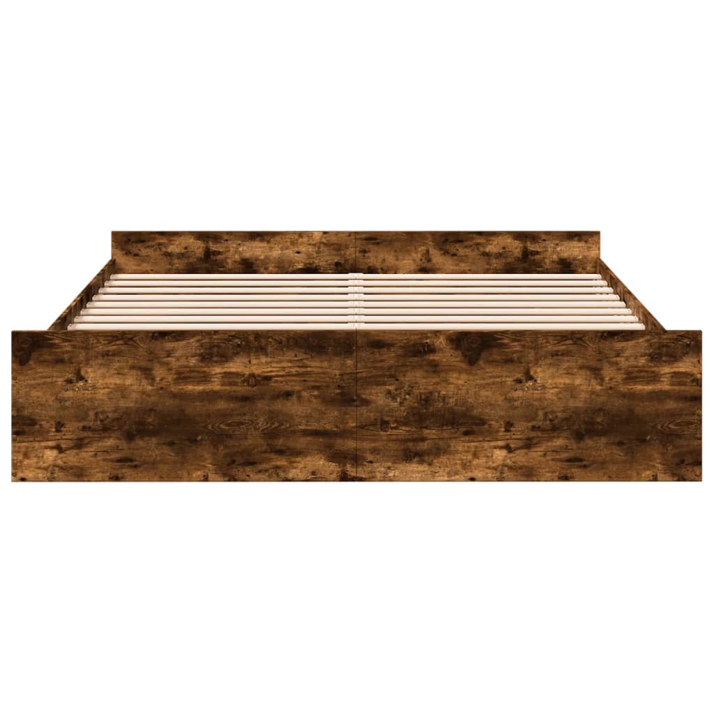 Bedframe met lades bewerkt hout gerookt eikenkleurig 200x200 cm is nu te koop bij PeponiXL, paradijselijk wonen!