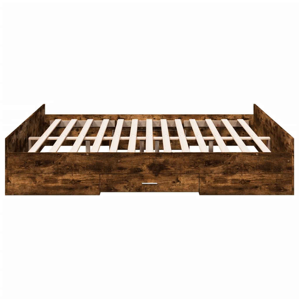 Bedframe met lades bewerkt hout gerookt eikenkleurig 200x200 cm is nu te koop bij PeponiXL, paradijselijk wonen!