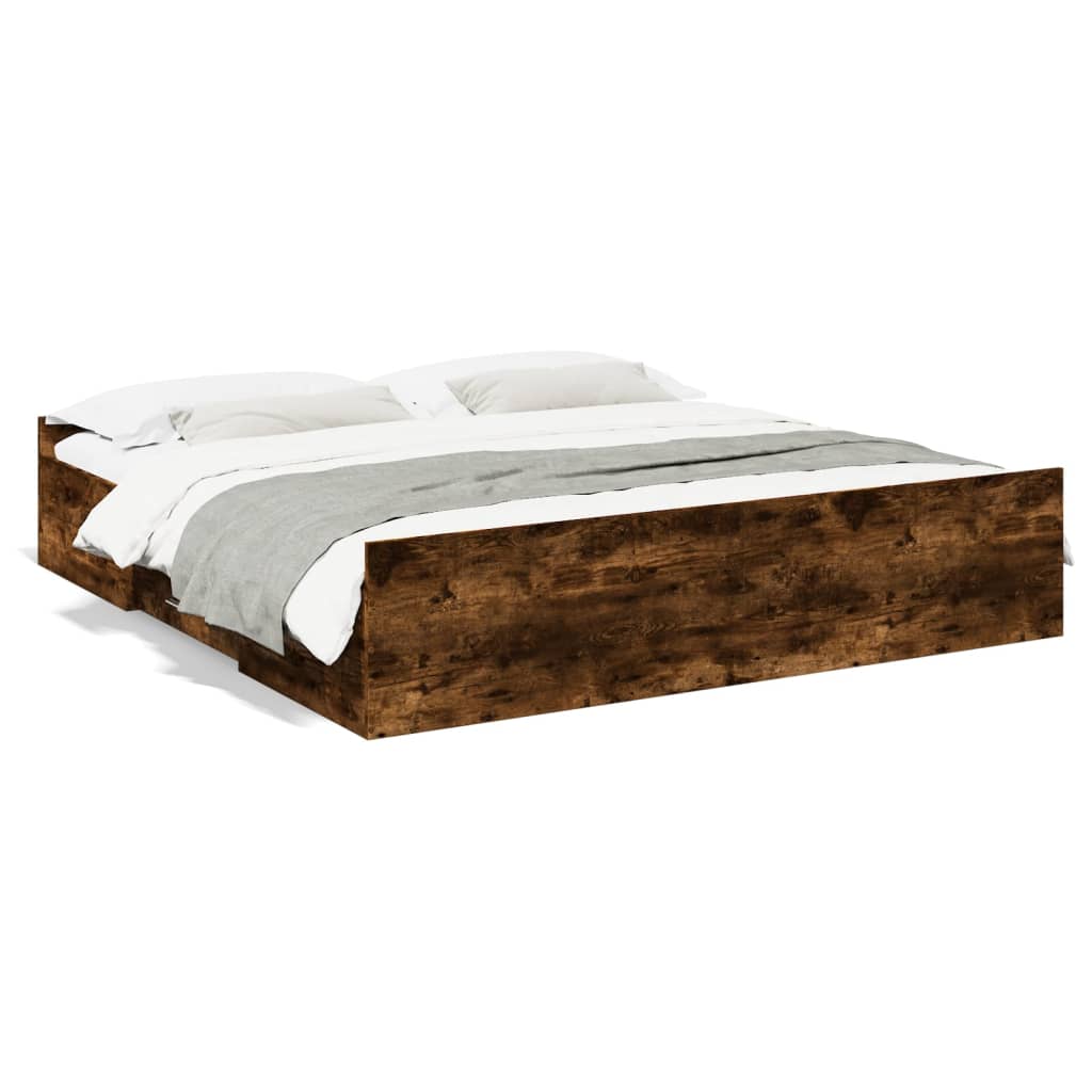 Bedframe met lades bewerkt hout gerookt eikenkleurig 200x200 cm is nu te koop bij PeponiXL, paradijselijk wonen!