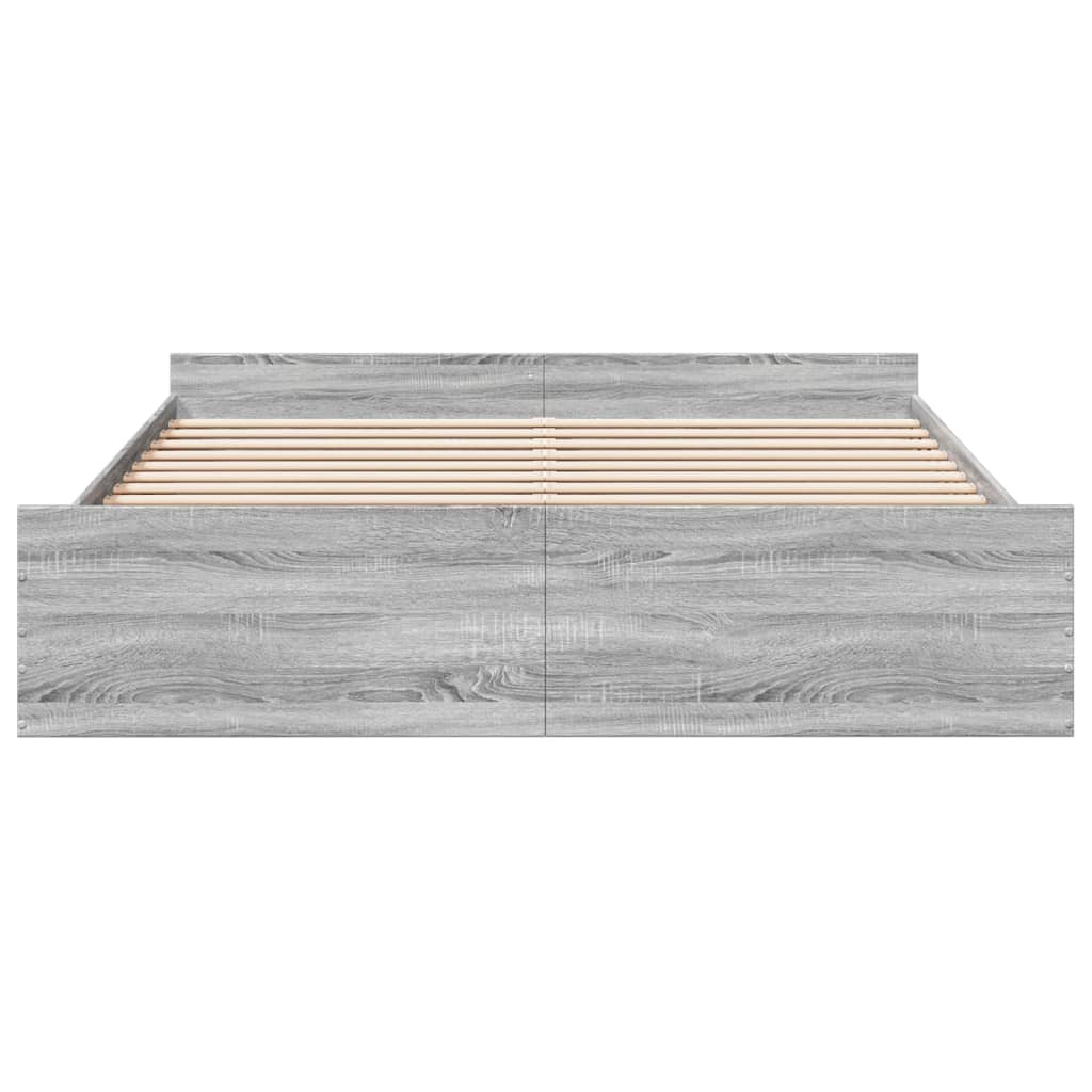 Bedframe met lades bewerkt hout grijs sonoma eiken 200x200 cm is nu te koop bij PeponiXL, paradijselijk wonen!