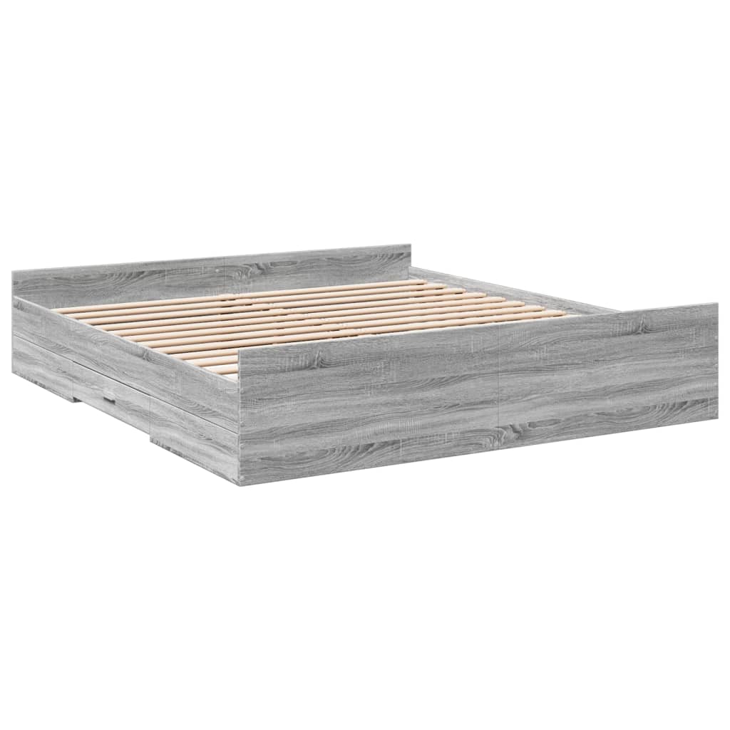 Bedframe met lades bewerkt hout grijs sonoma eiken 200x200 cm is nu te koop bij PeponiXL, paradijselijk wonen!