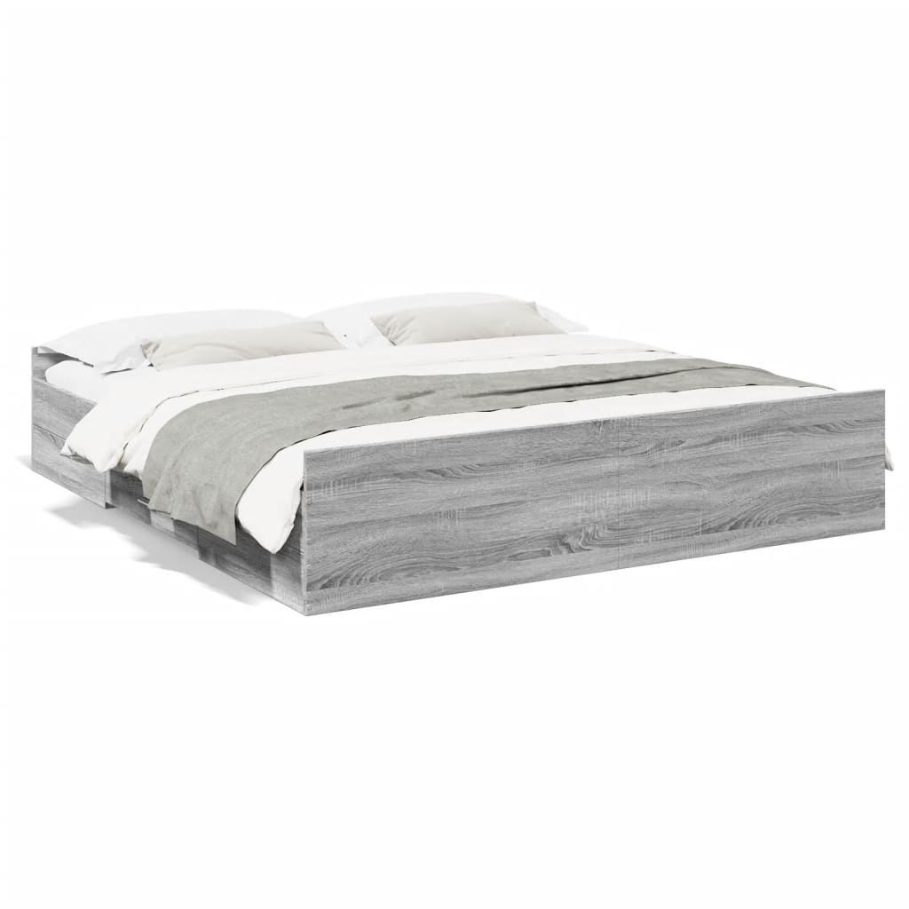 Bedframe met lades bewerkt hout grijs sonoma eiken 200x200 cm is nu te koop bij PeponiXL, paradijselijk wonen!