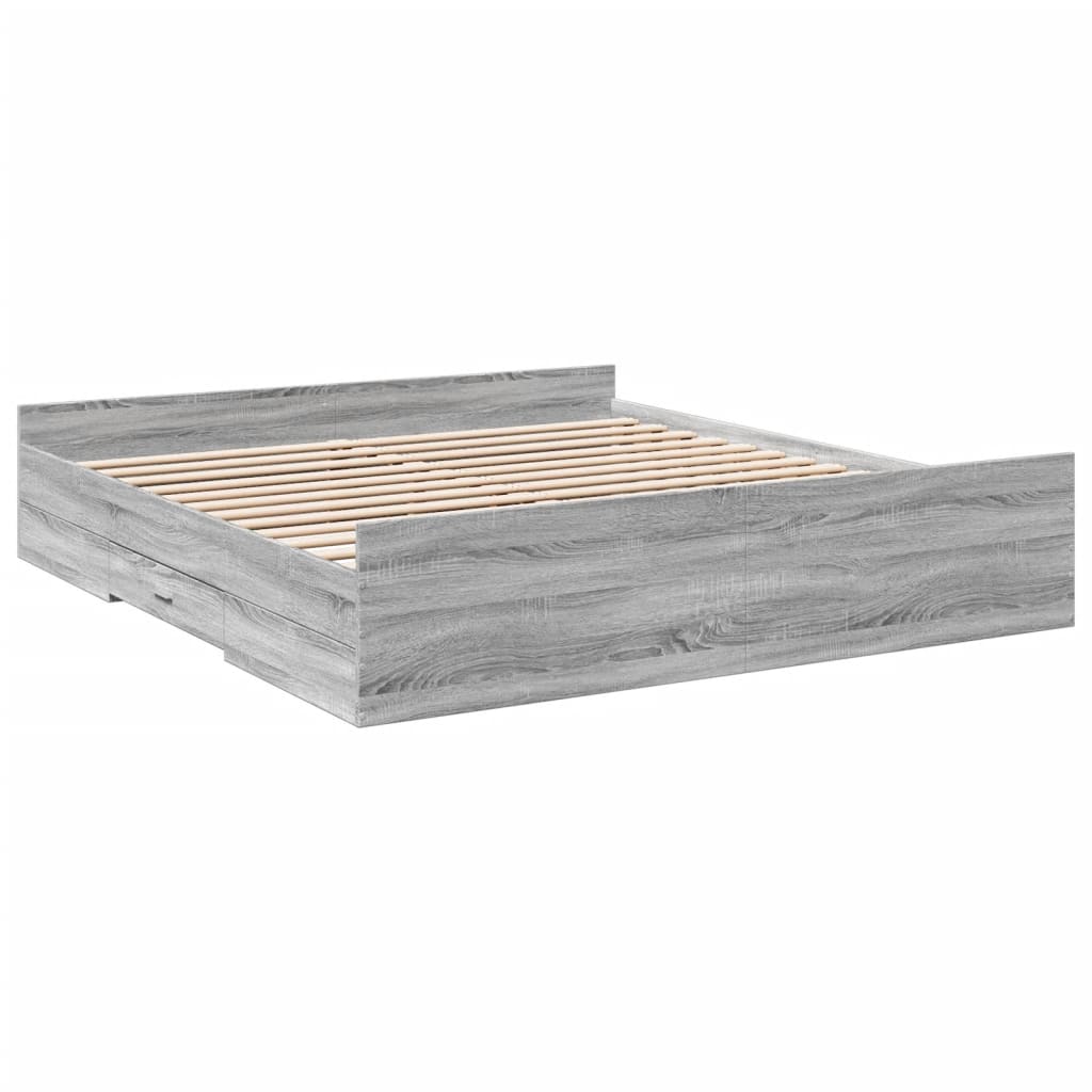Bedframe met lades bewerkt hout grijs sonoma eiken 180x200 cm is nu te koop bij PeponiXL, paradijselijk wonen!