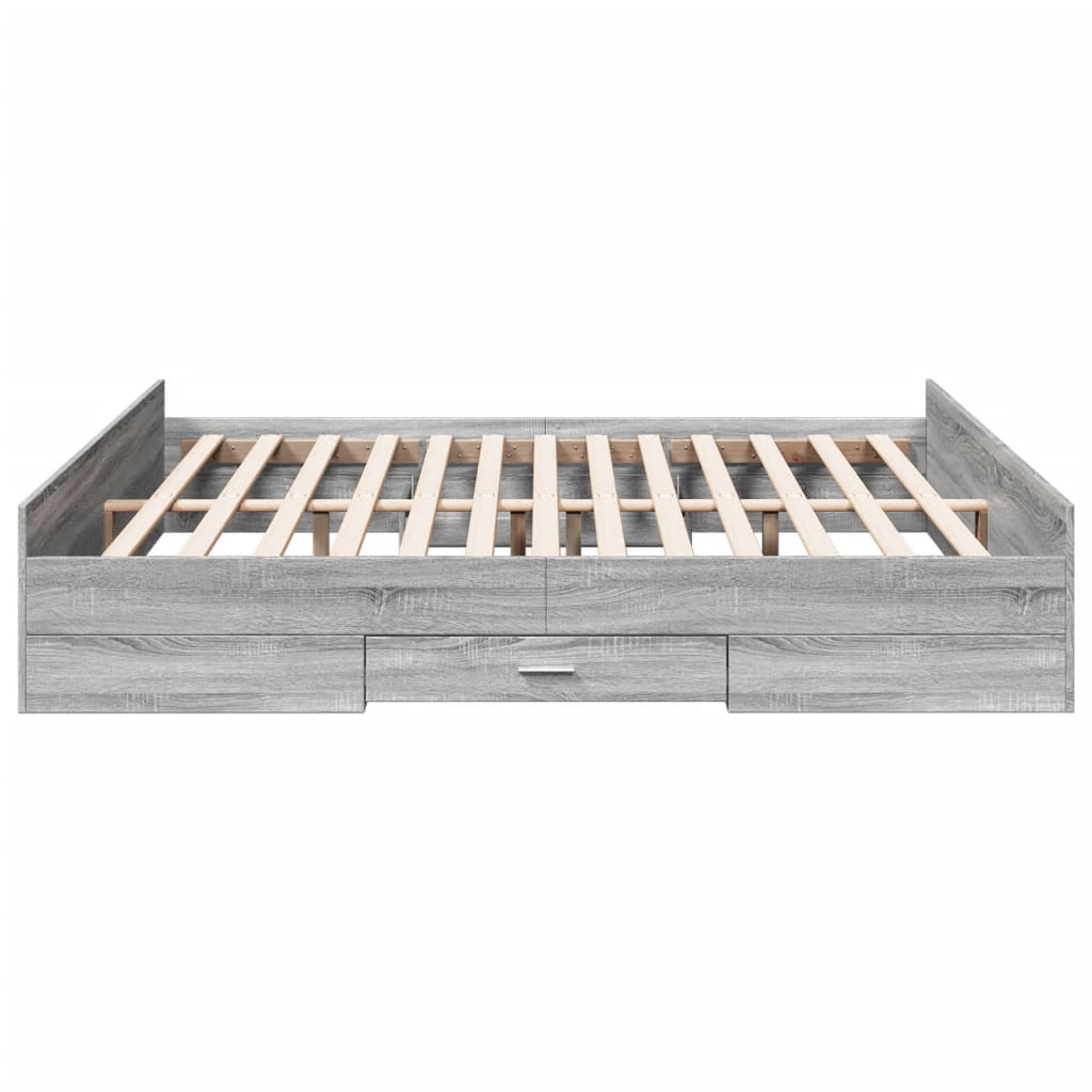Bedframe met lades bewerkt hout grijs sonoma eiken 180x200 cm is nu te koop bij PeponiXL, paradijselijk wonen!