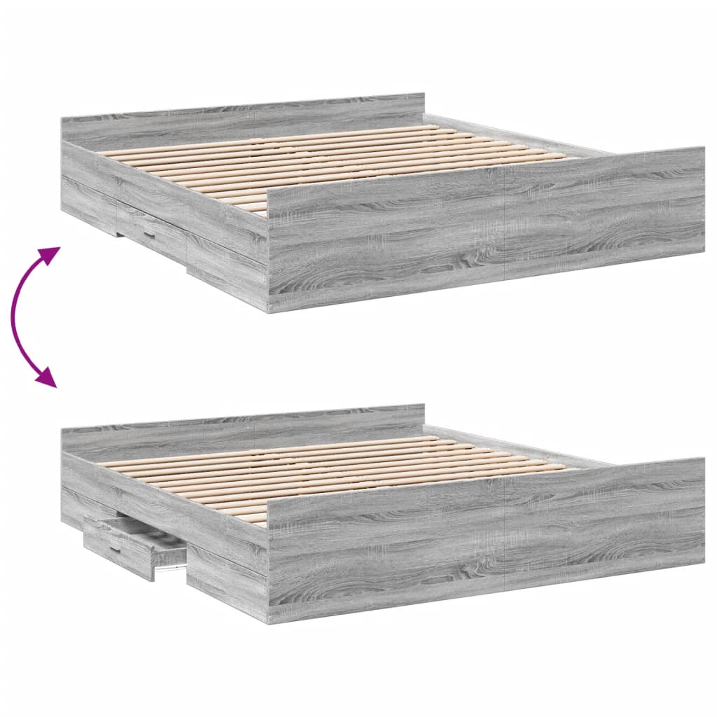Bedframe met lades bewerkt hout grijs sonoma eiken 180x200 cm is nu te koop bij PeponiXL, paradijselijk wonen!