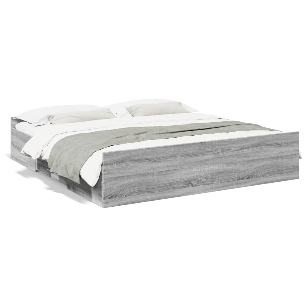Bedframe met lades bewerkt hout grijs sonoma eiken 180x200 cm is nu te koop bij PeponiXL, paradijselijk wonen!