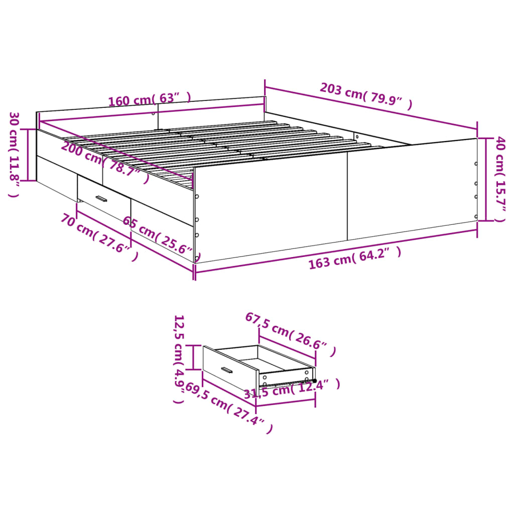 Bedframe met lades bewerkt hout wit 160x200 cm is nu te koop bij PeponiXL, paradijselijk wonen!