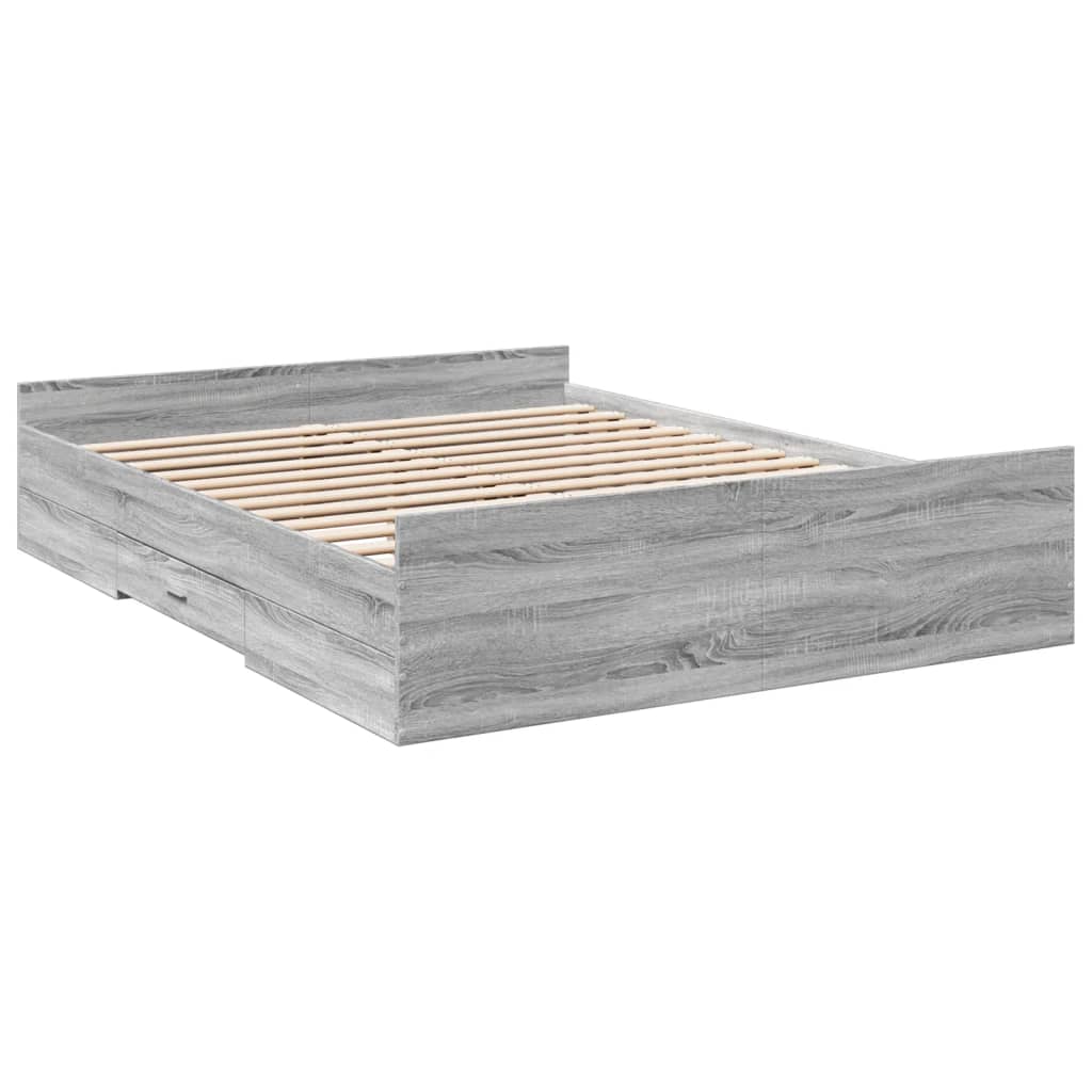 Bedframe met lades bewerkt hout grijs sonoma eiken 160x200 cm is nu te koop bij PeponiXL, paradijselijk wonen!