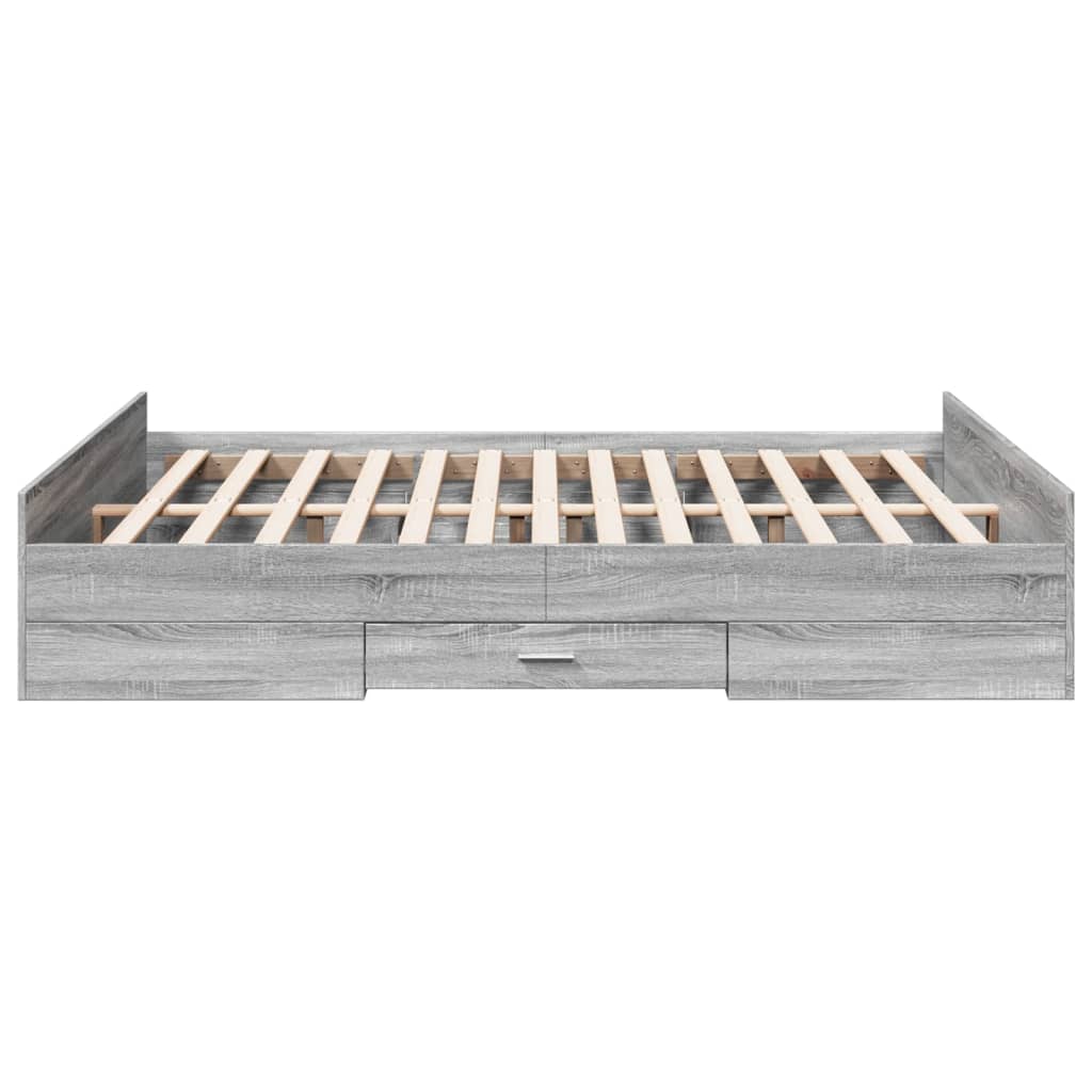 Bedframe met lades bewerkt hout grijs sonoma eiken 160x200 cm is nu te koop bij PeponiXL, paradijselijk wonen!