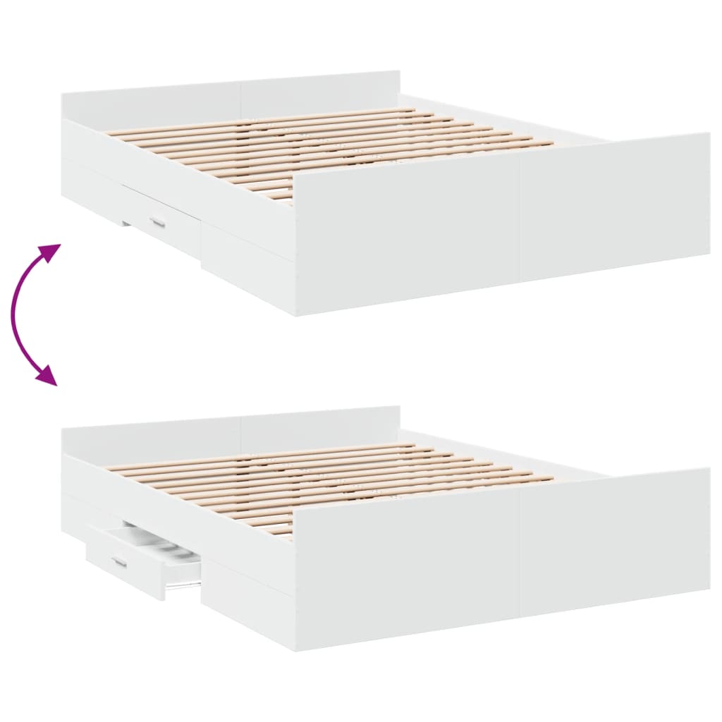 Bedframe met lades bewerkt hout wit 150x200 cm is nu te koop bij PeponiXL, paradijselijk wonen!