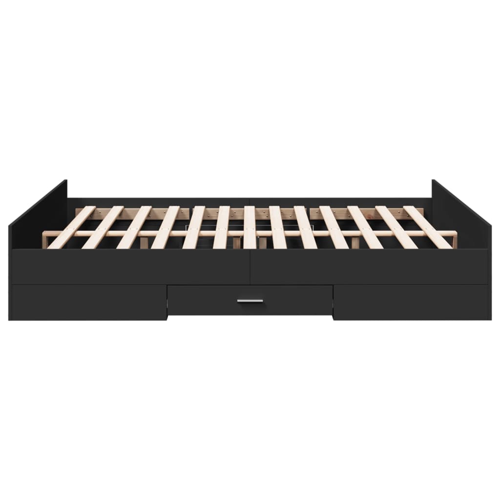 Bedframe met lades bewerkt hout zwart 150x200 cm is nu te koop bij PeponiXL, paradijselijk wonen!