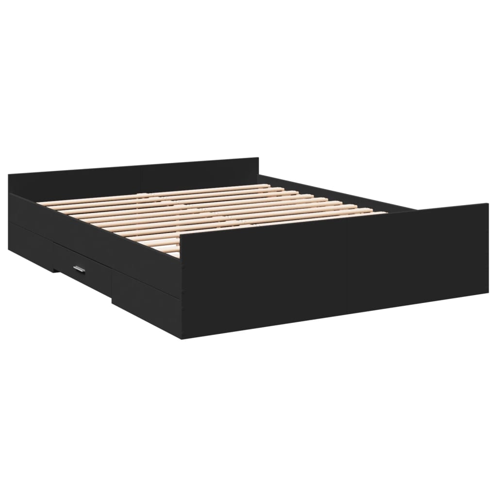 Bedframe met lades bewerkt hout zwart 150x200 cm is nu te koop bij PeponiXL, paradijselijk wonen!