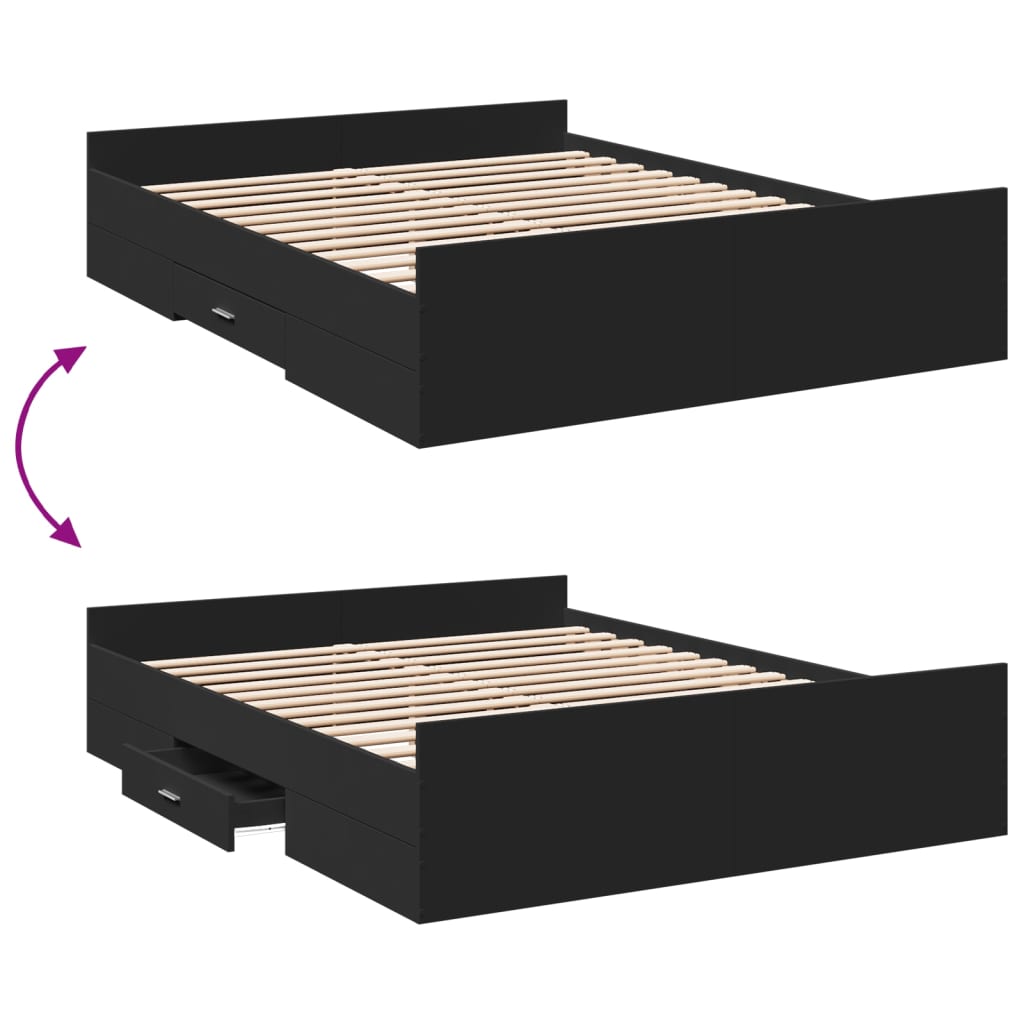 Bedframe met lades bewerkt hout zwart 150x200 cm is nu te koop bij PeponiXL, paradijselijk wonen!