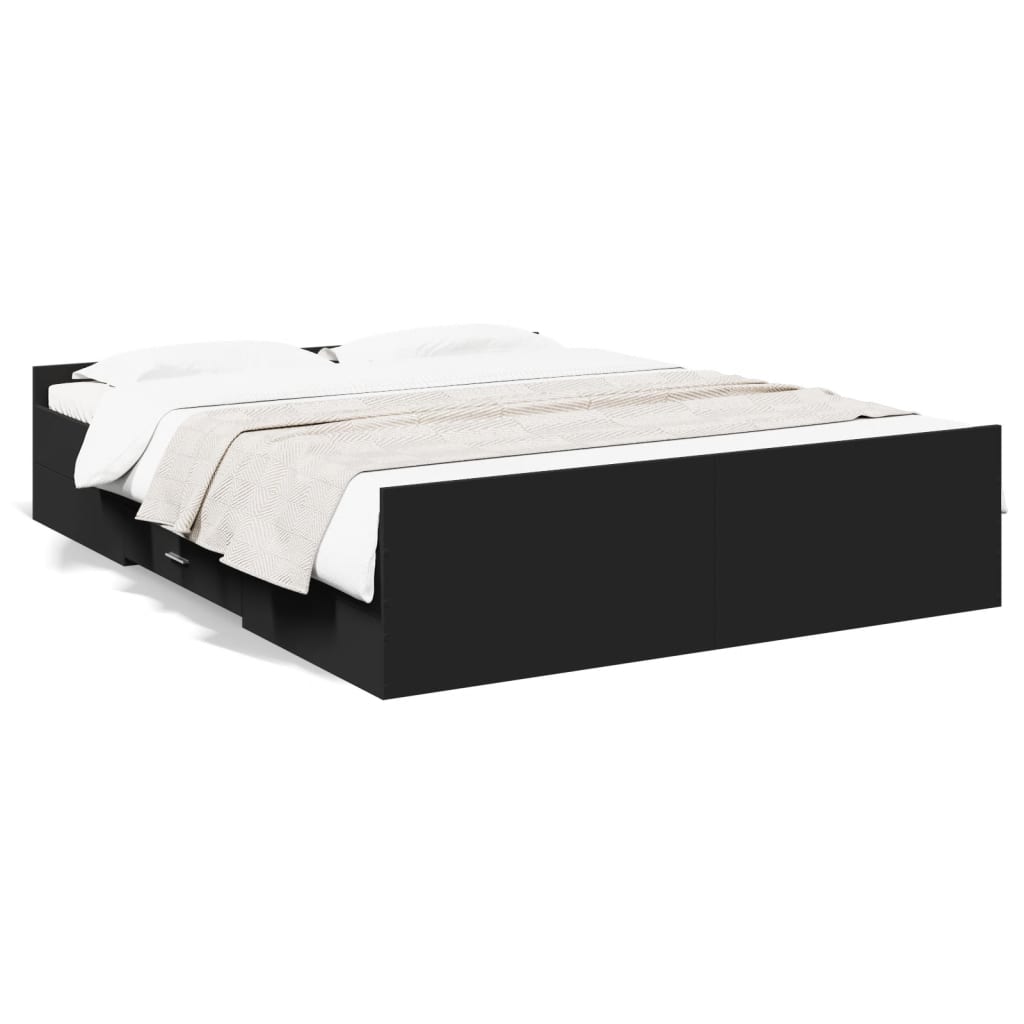 Bedframe met lades bewerkt hout zwart 150x200 cm is nu te koop bij PeponiXL, paradijselijk wonen!