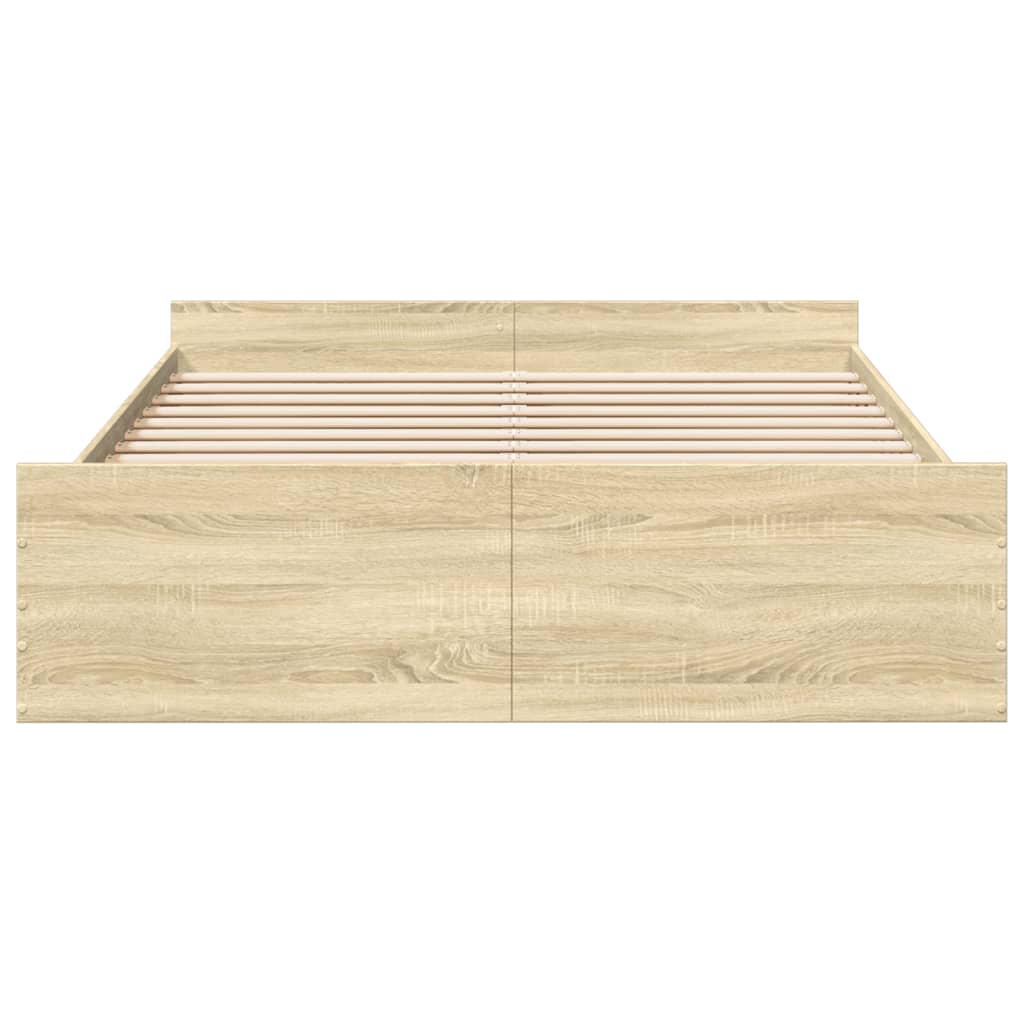 Bedframe met lades bewerkt hout sonoma eikenkleurig 150x200 cm is nu te koop bij PeponiXL, paradijselijk wonen!